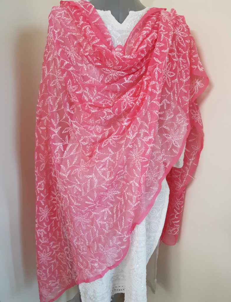 pink chikankari Georgette dupatta