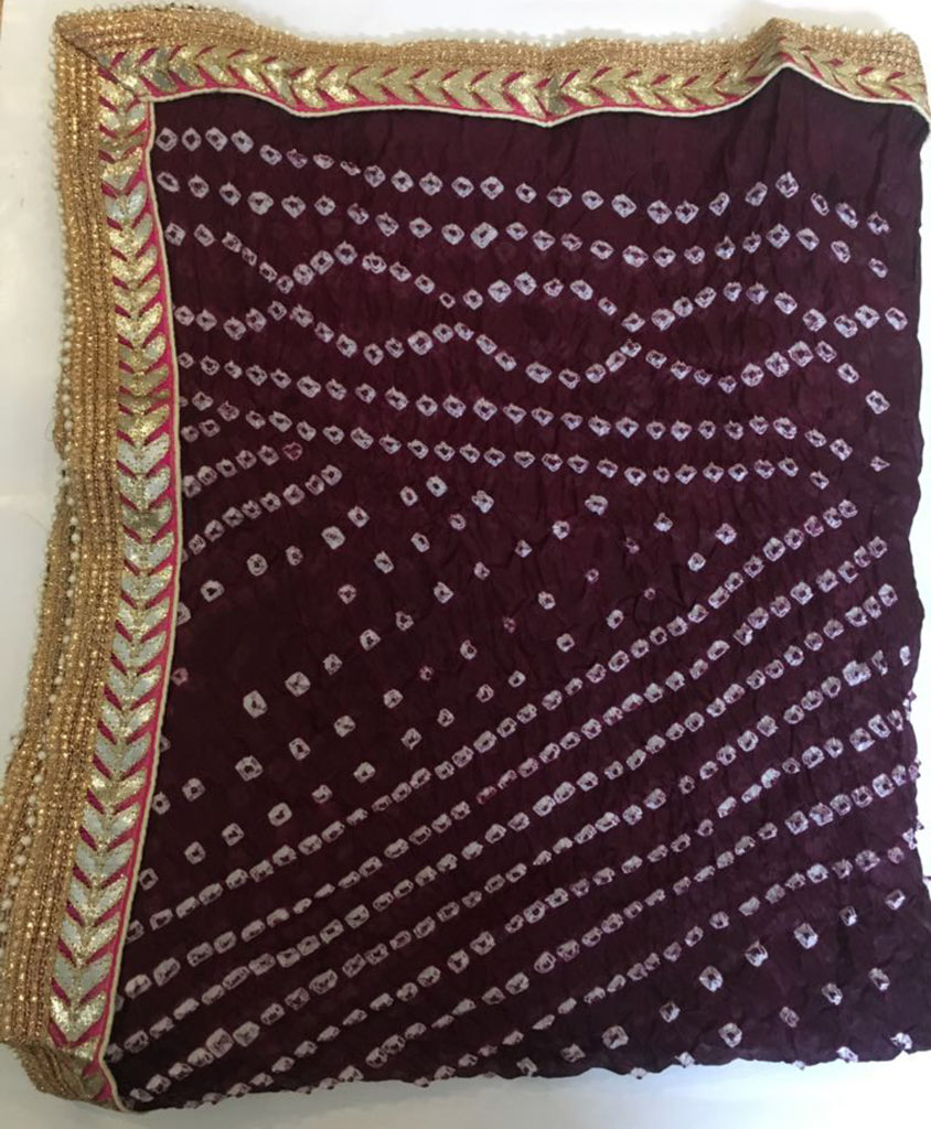 Brown Bandhani Dupatta with jari border