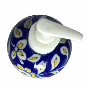blue pottery soap dispenser