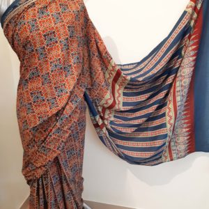 hand block print ajrakh sarees