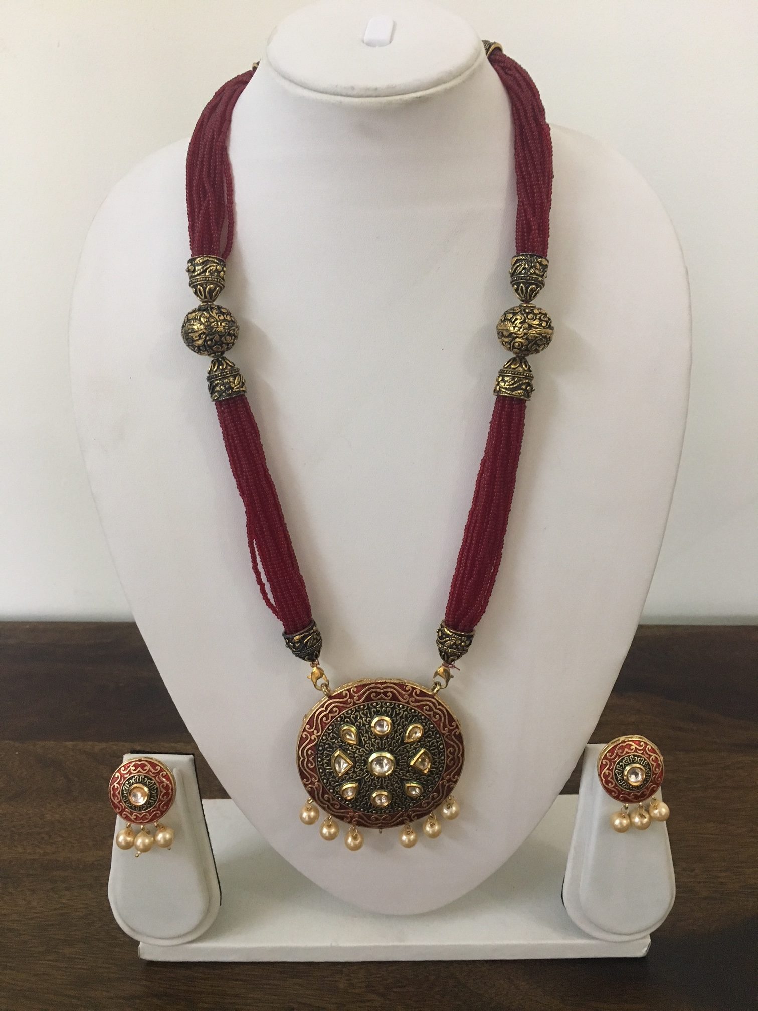 Red Flower Jewellery Necklace with Earring and mangtika |Saubhagyavati.in