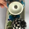 White Base Blue pottery Salt Pepper Shaker with Base Tray - Image 2