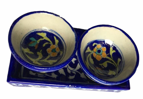 blue pottery tray