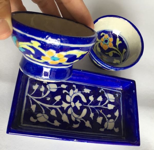 blue pottery tray