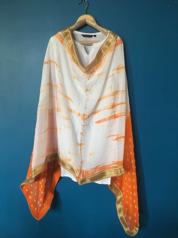 White Orange Leheriya Dupatta