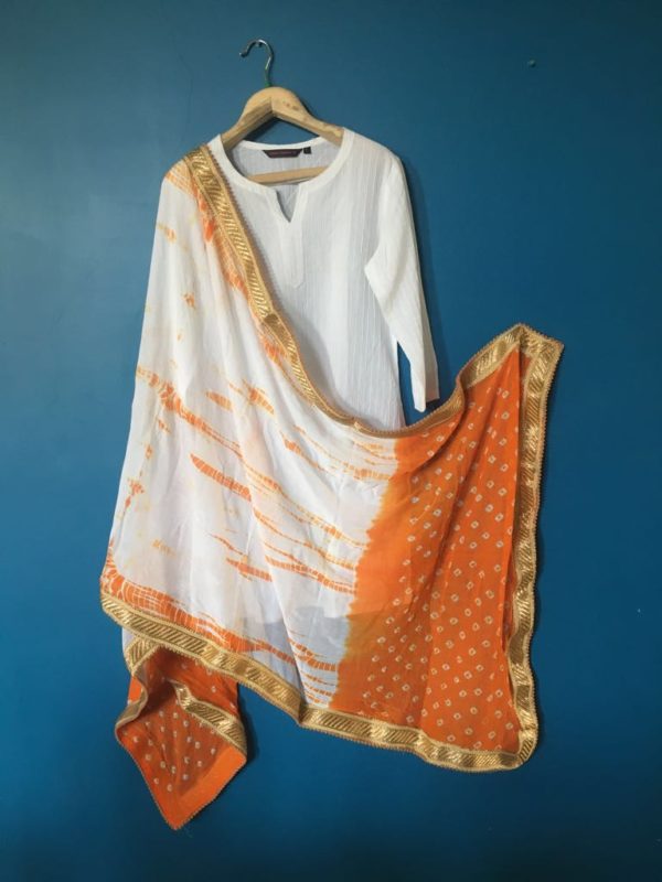 White Orange Leheriya Dupatta