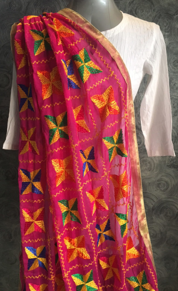 Phulkari chiffon Dupatta, light embroidery , Pink Color (Pankha)