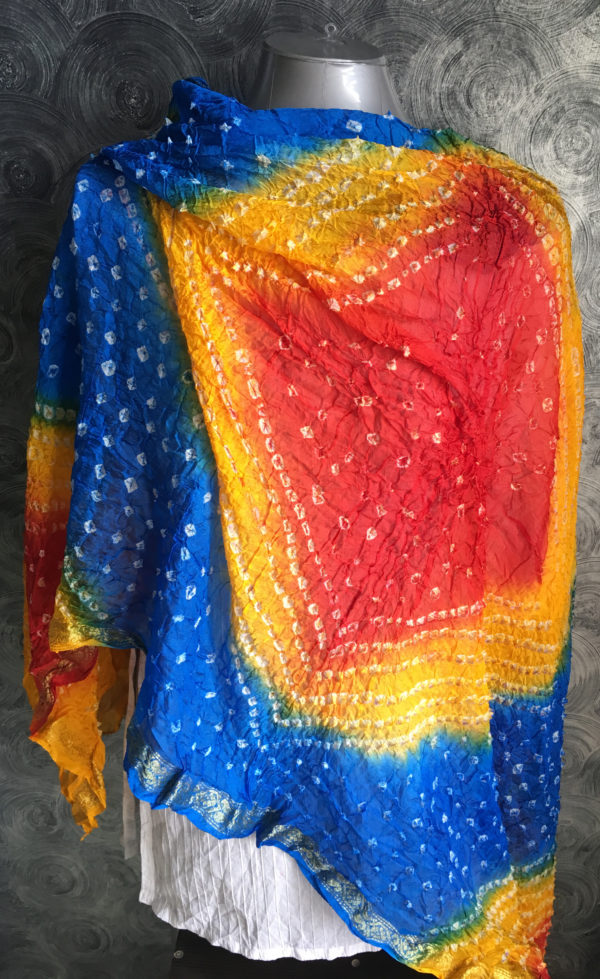 mustard blue red bandhani dupatta