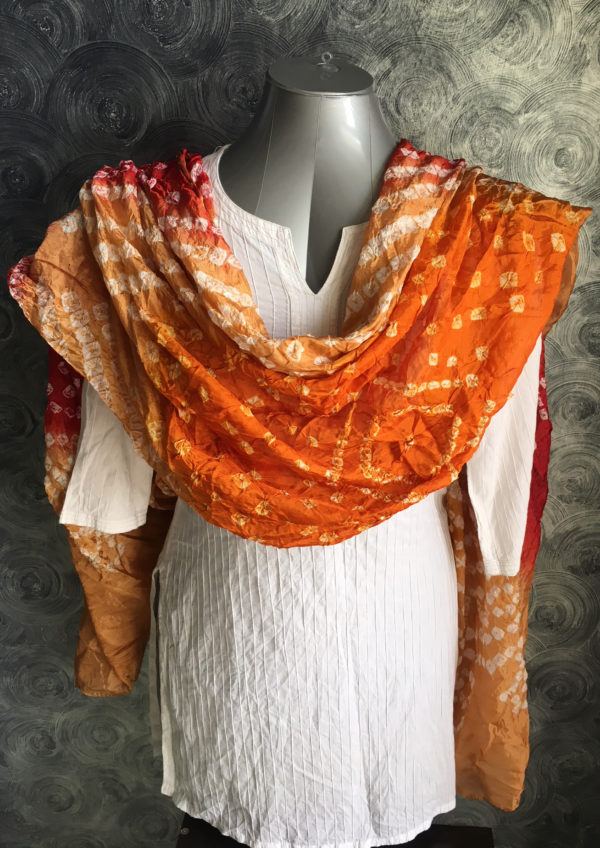 peach mustard bandhani dupatta