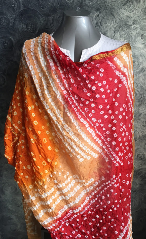 peach mustard bandhani dupatta