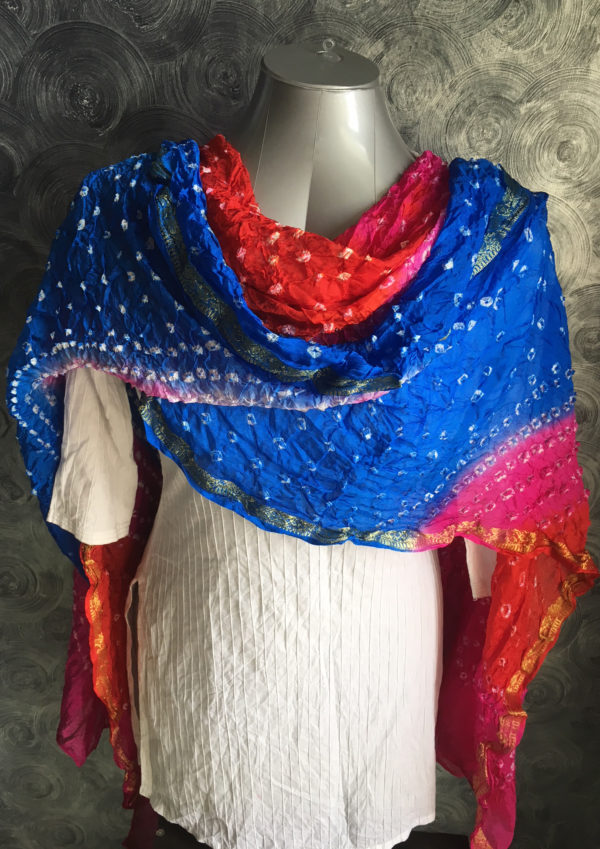 blue orange bandhani dupatta