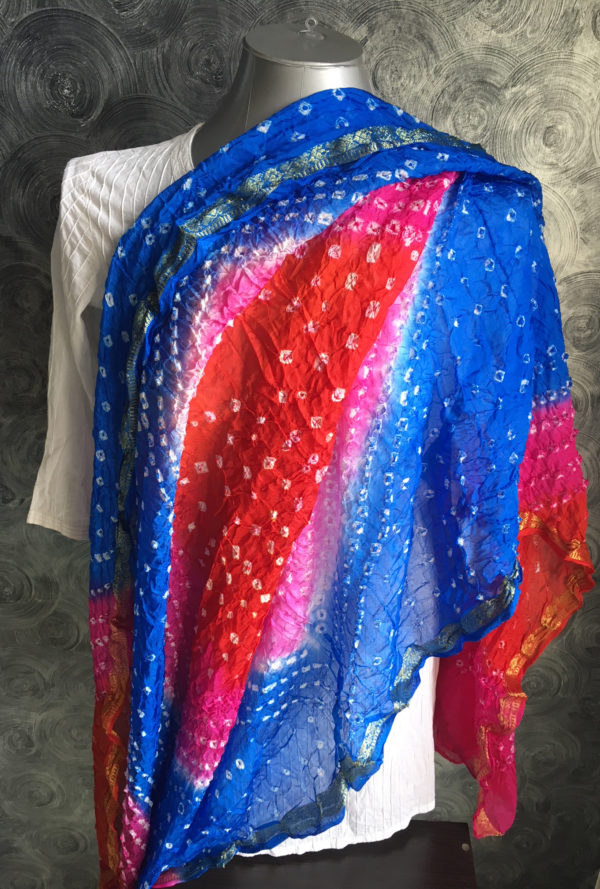 blue orange bandhani dupatta