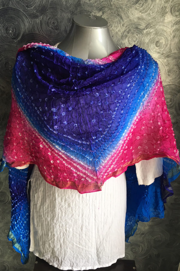 blue red bandhani dupatta