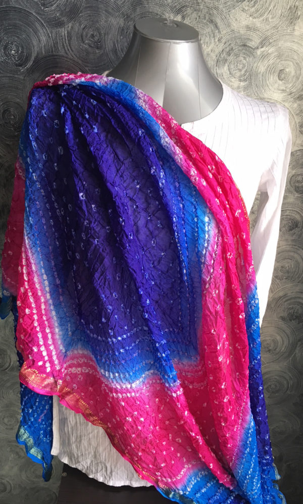 blue red bandhani dupatta