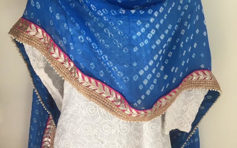 Light blue bandhani dupatta with jari border