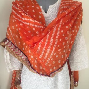 orange bandhani dupatta with jari border