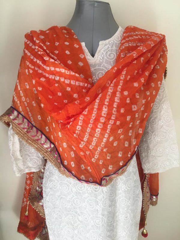 orange bandhani dupatta with jari border