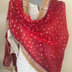 Red Bandhani Dupatta with jari border