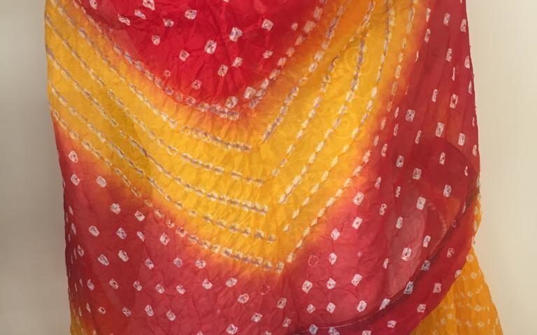 Red Orange  Bandhani Dupatta with jari border