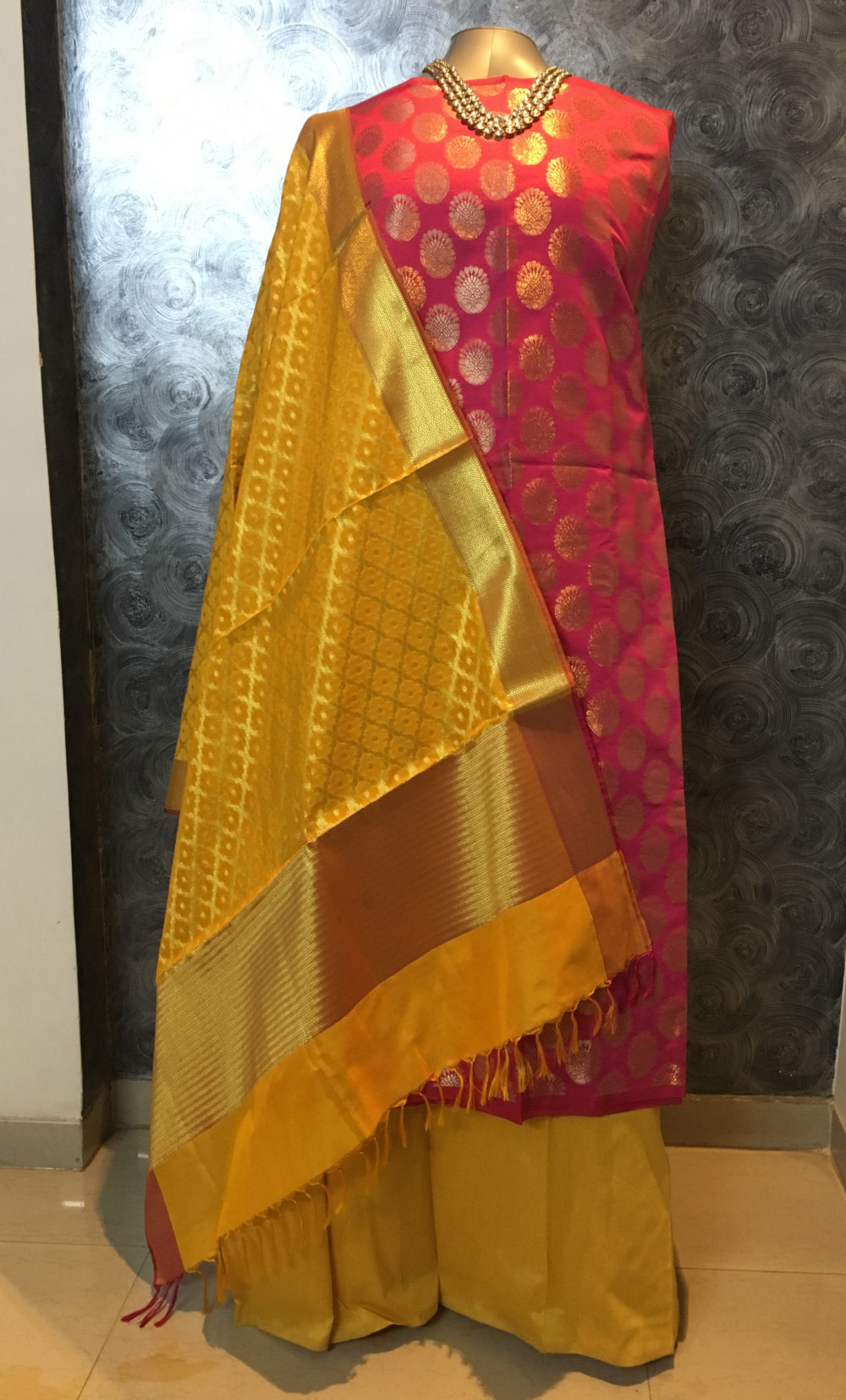 Amber yellow salwar suit for office wear with chanderi dupatta | Kiran's  Boutique