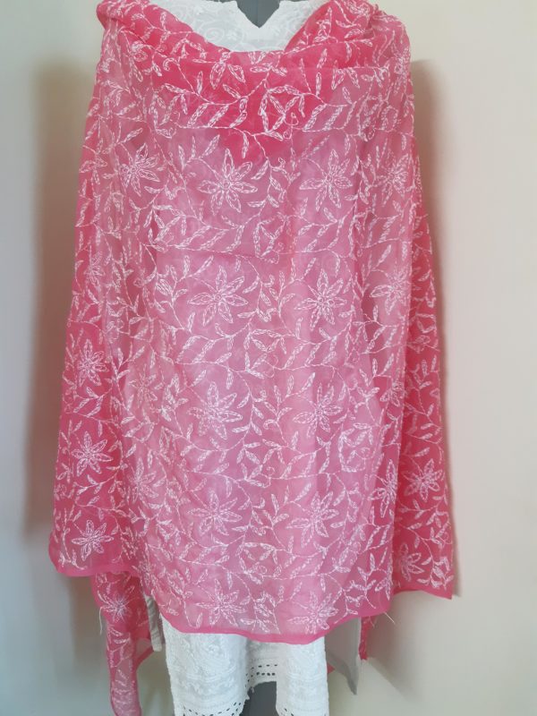 pink chikankari Georgette dupatta