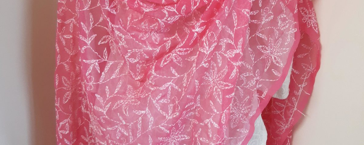 pink chikankari Georgette dupatta