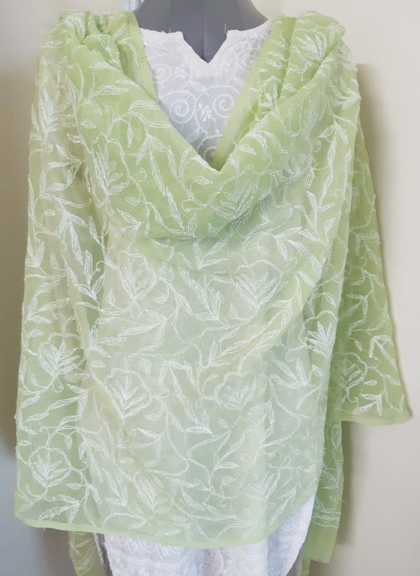 green chikankari dupatta