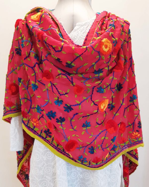 Pink Phulkari Georgette Dupatta