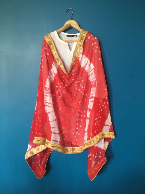 White red leheria Dupatta