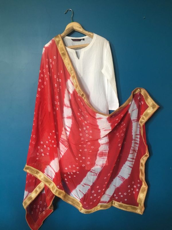 White red leheria Dupatta