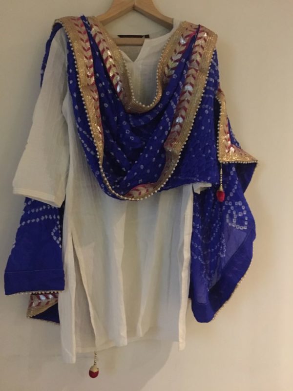 Blue Bandhani Dupatta with jari border