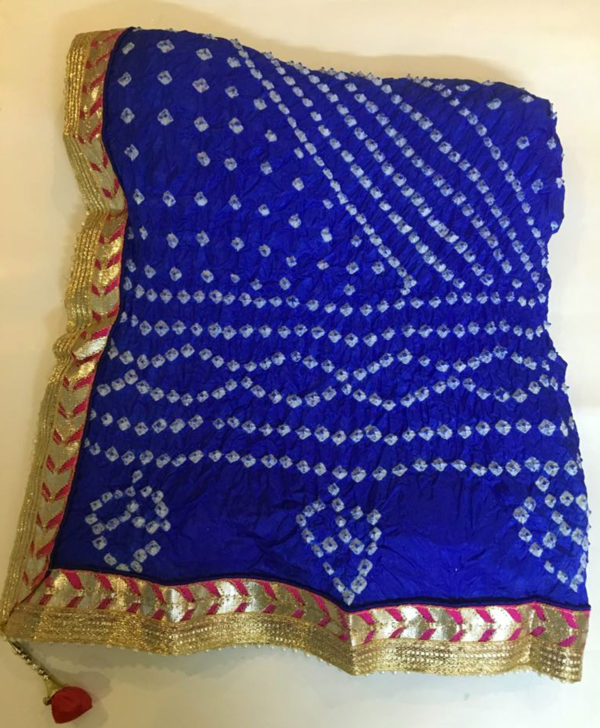 Blue Bandhani Dupatta with jari border