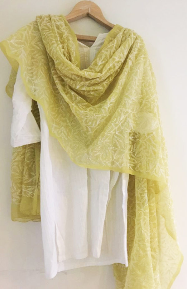 olive green chikankari dupatta