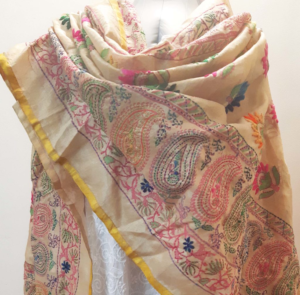 Phulkari Dupatta, with hand embroidery and kalamkari